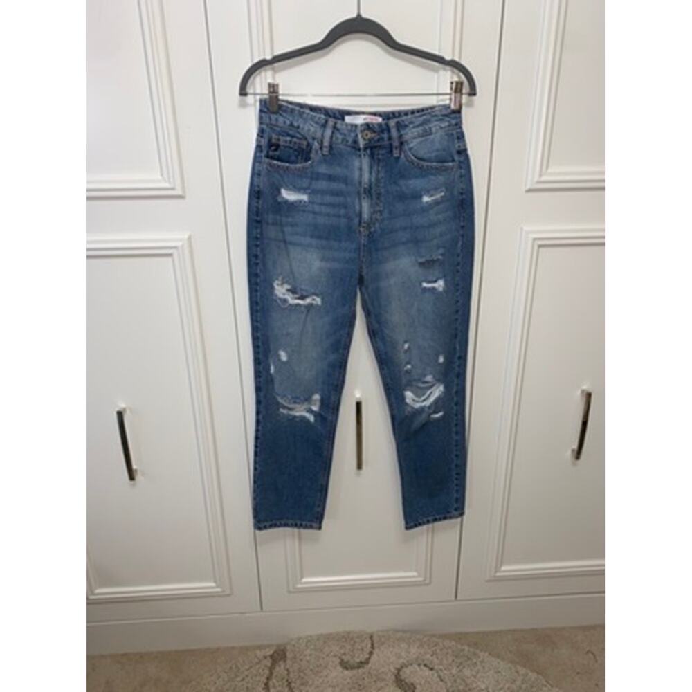KanCan Women's High Rise Distressed Straight Leg Jeans Size‎ 3/25 Blue